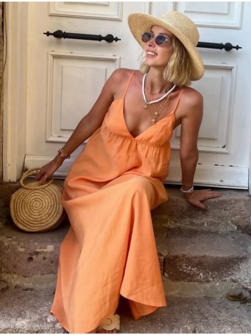 Zara NWT Spaghetti Strap Maxi Dress Orange Peach Modal Blend Large Back Tie